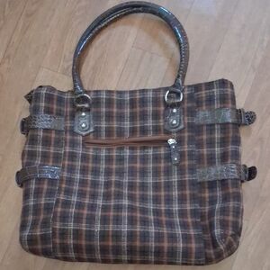 Wool Plaid Brown Tote Bag